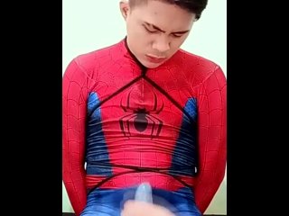 View Spiderman Tied Up, Gagged, Jerked Off Until He Cum Inside His Spidy Suit