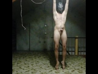 View Cock and ball bondage while hanging