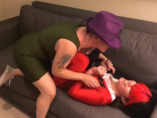 View Tickle Fetish Cosplay Riddler and Harley