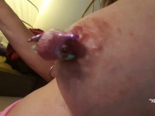 View Nippleringlover inserting hair clips in stretched nipple piercings  pierced tits  nipple torture