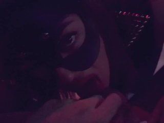 View Lilly Devil Slut in BDSM mask passionately sucks cock, licks balls, rimming and moans from it