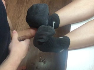 View Fuck teen girl black nike socks after gym footjob & socksjob fetish socks