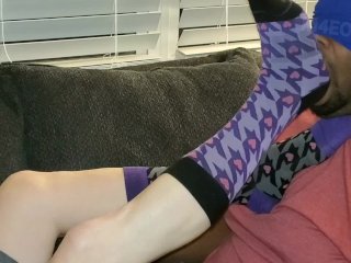 View Slave worship gagging feet socks