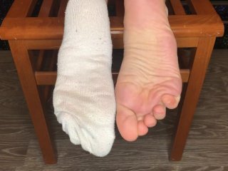 View School girl in dirty white socks show stinky foot sniffing pov